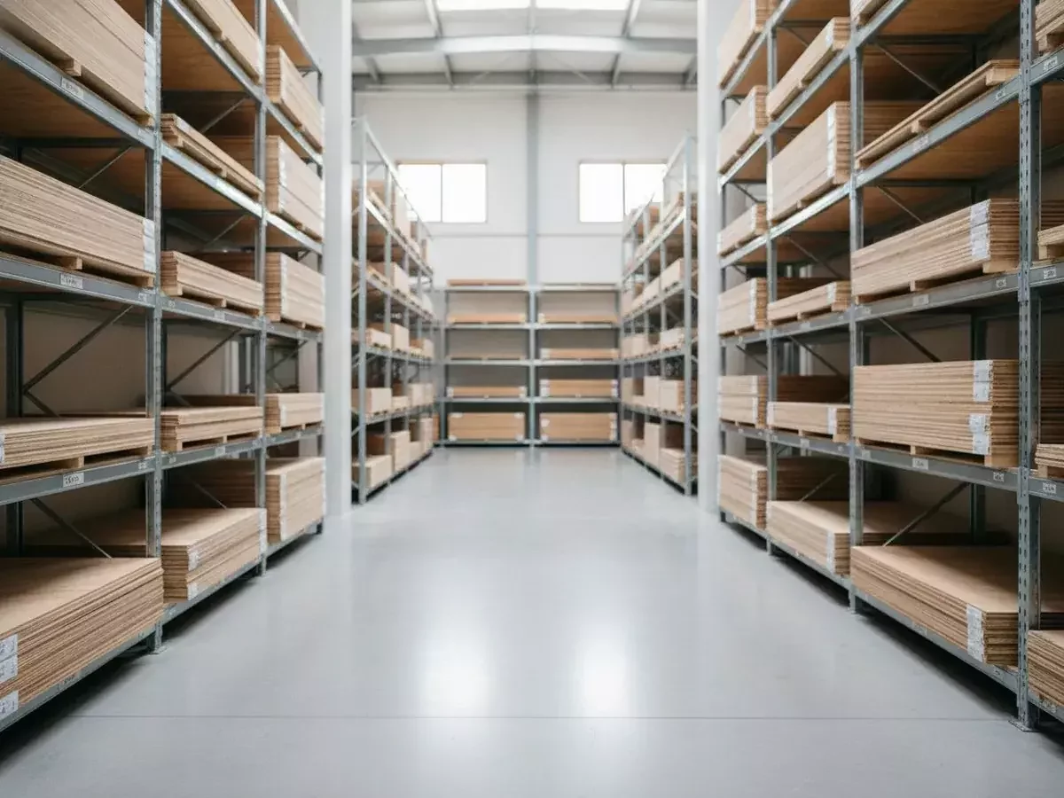 Plywood and racking on the production floor